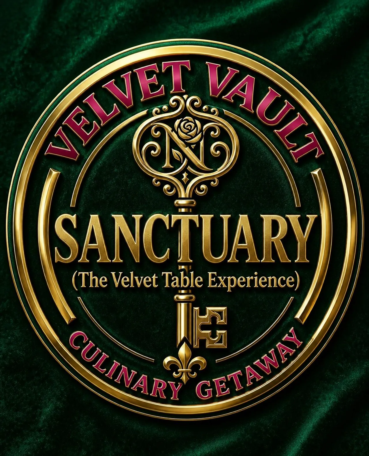 Velvet Vault Sanctuary gold and fuchsia emblem